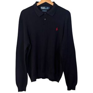 Ralph Lauren Black Long Sleeve Polo with Red Pony